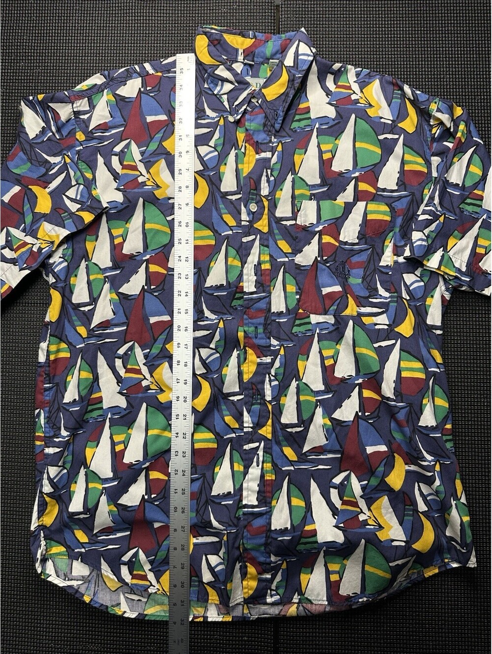 Vintage IZOD Sailboat Print Button Up Shirt Mens M Nautical 90s Cotton